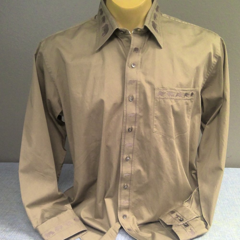 Presidential Shirt Long Sleeve Button Up Embroidered Elephant Men's Large